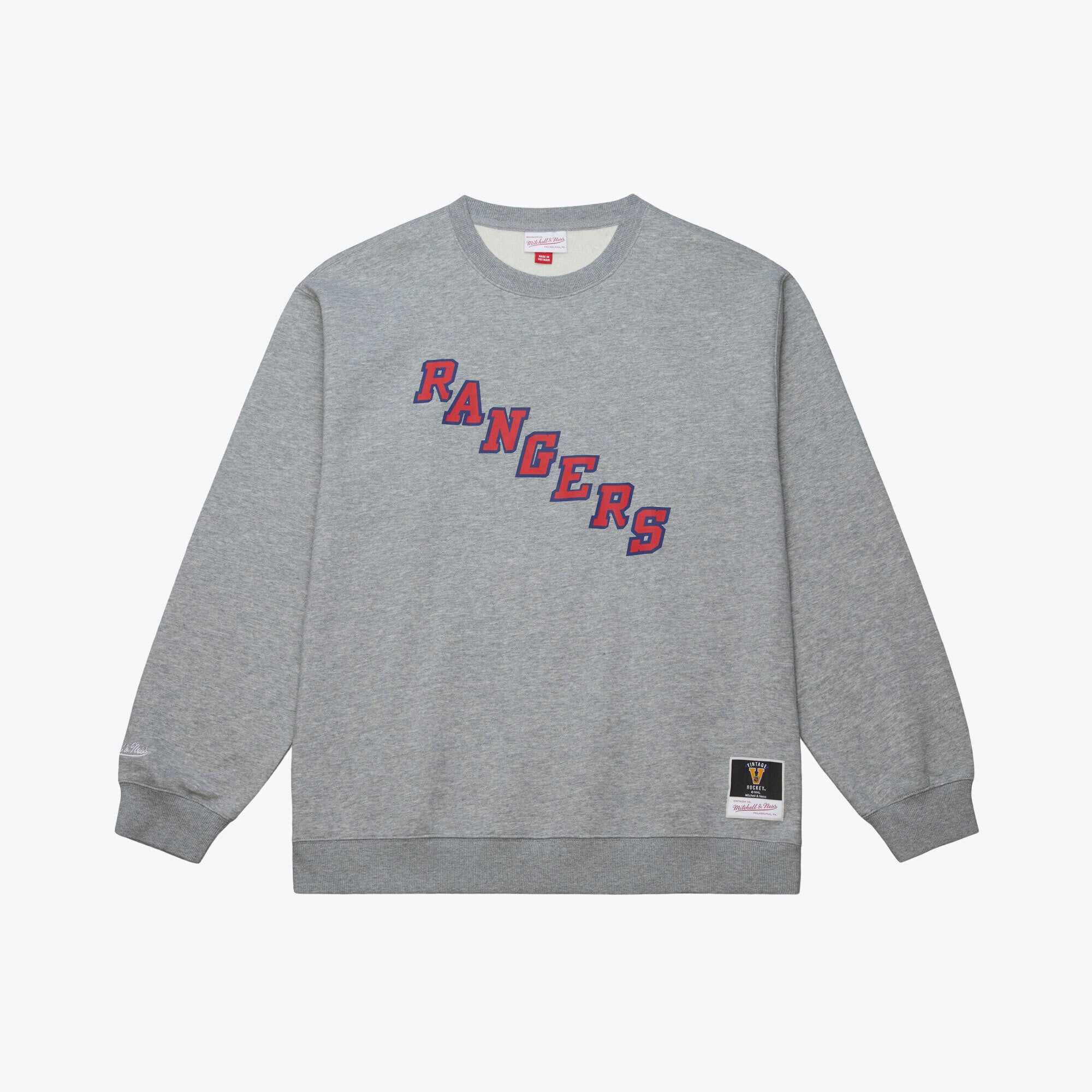 Men's Mitchell & Ness  Heather Gray New York Rangers Walk-Off Vintage Logo Fleece Crewneck Sweatshirt