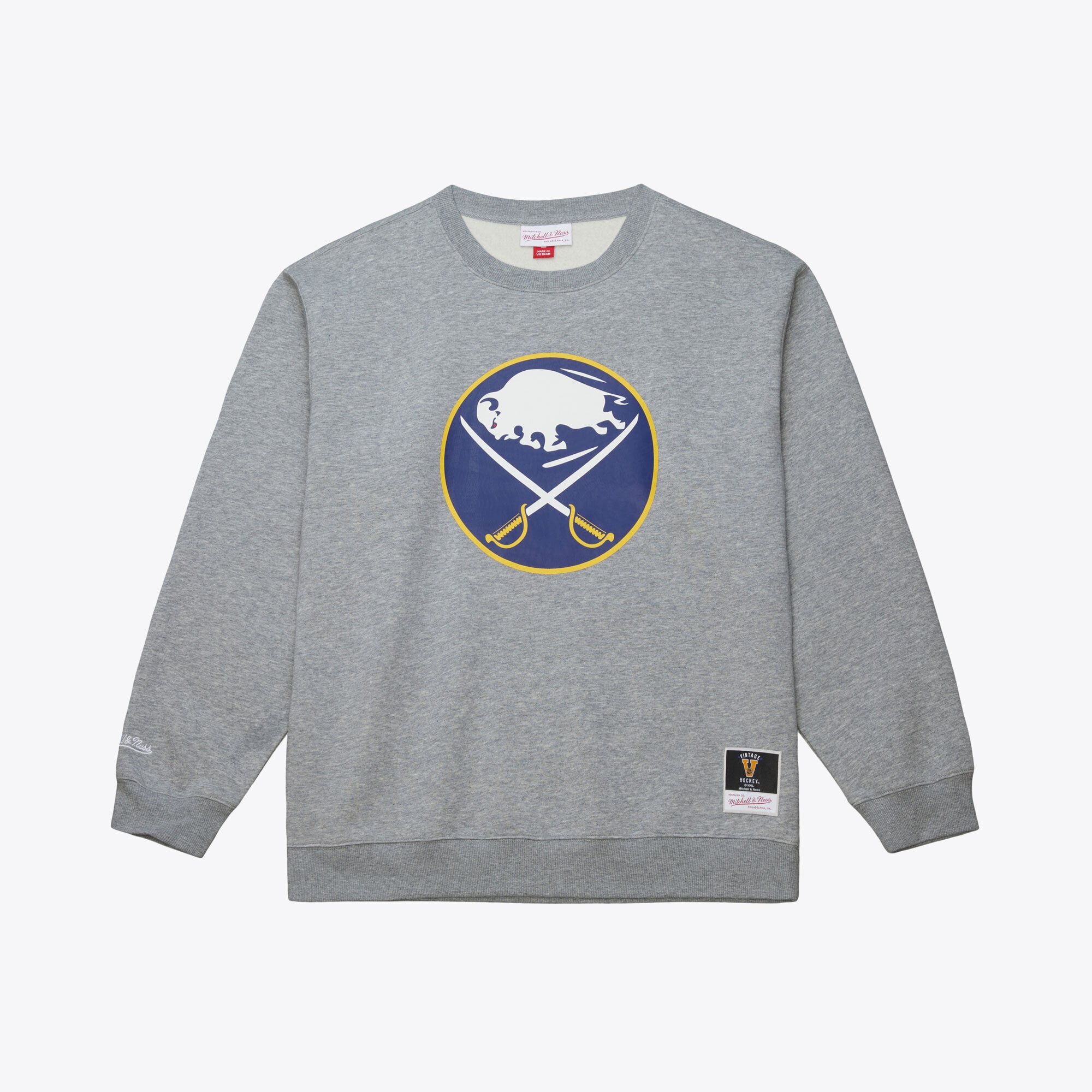 Men's Mitchell & Ness  Heather Gray Buffalo Sabres Walk-Off Vintage Logo Fleece Crewneck Sweatshirt