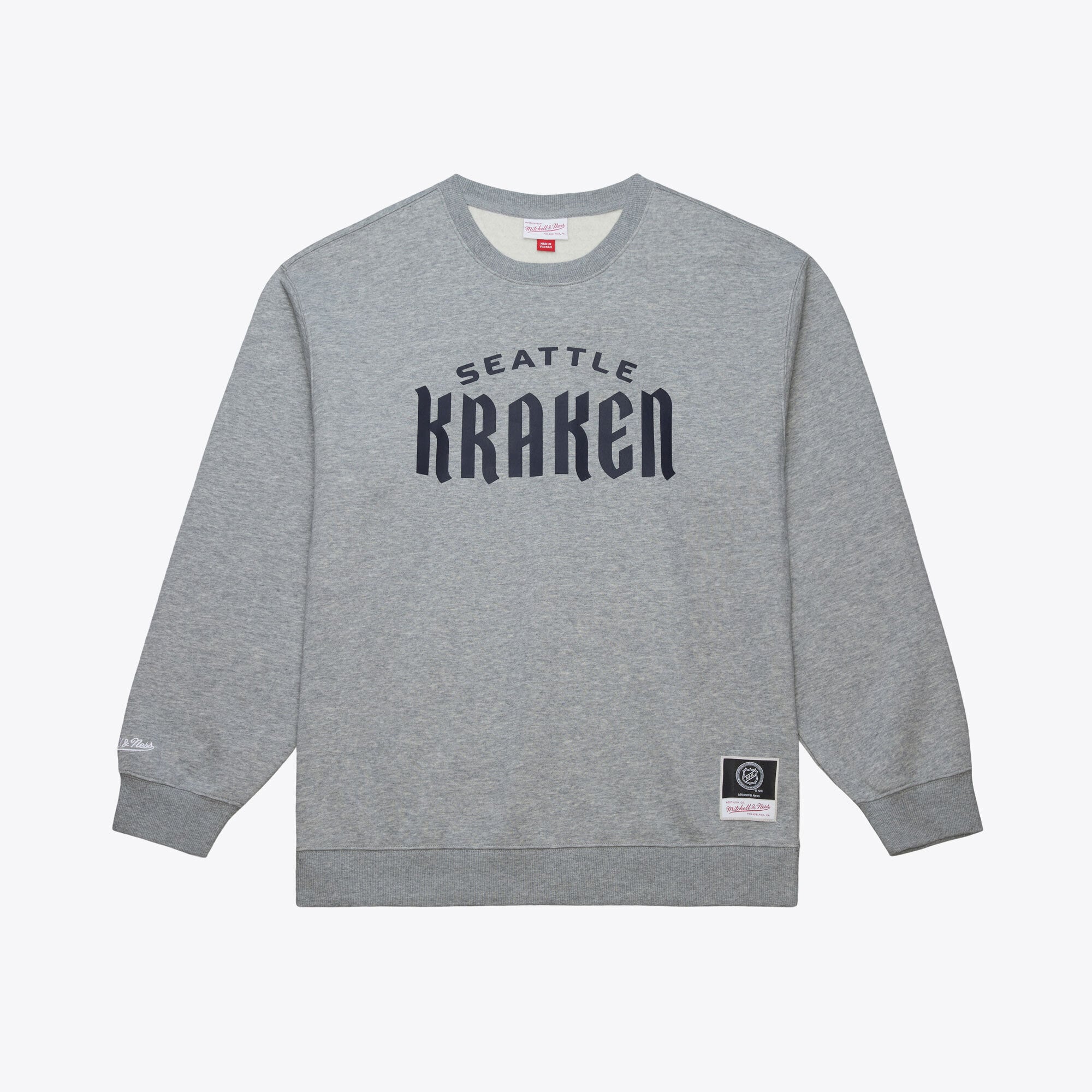 Men's Mitchell & Ness  Heather Gray Seattle Kraken Walk-Off Logo Fleece Crewneck Sweatshirt