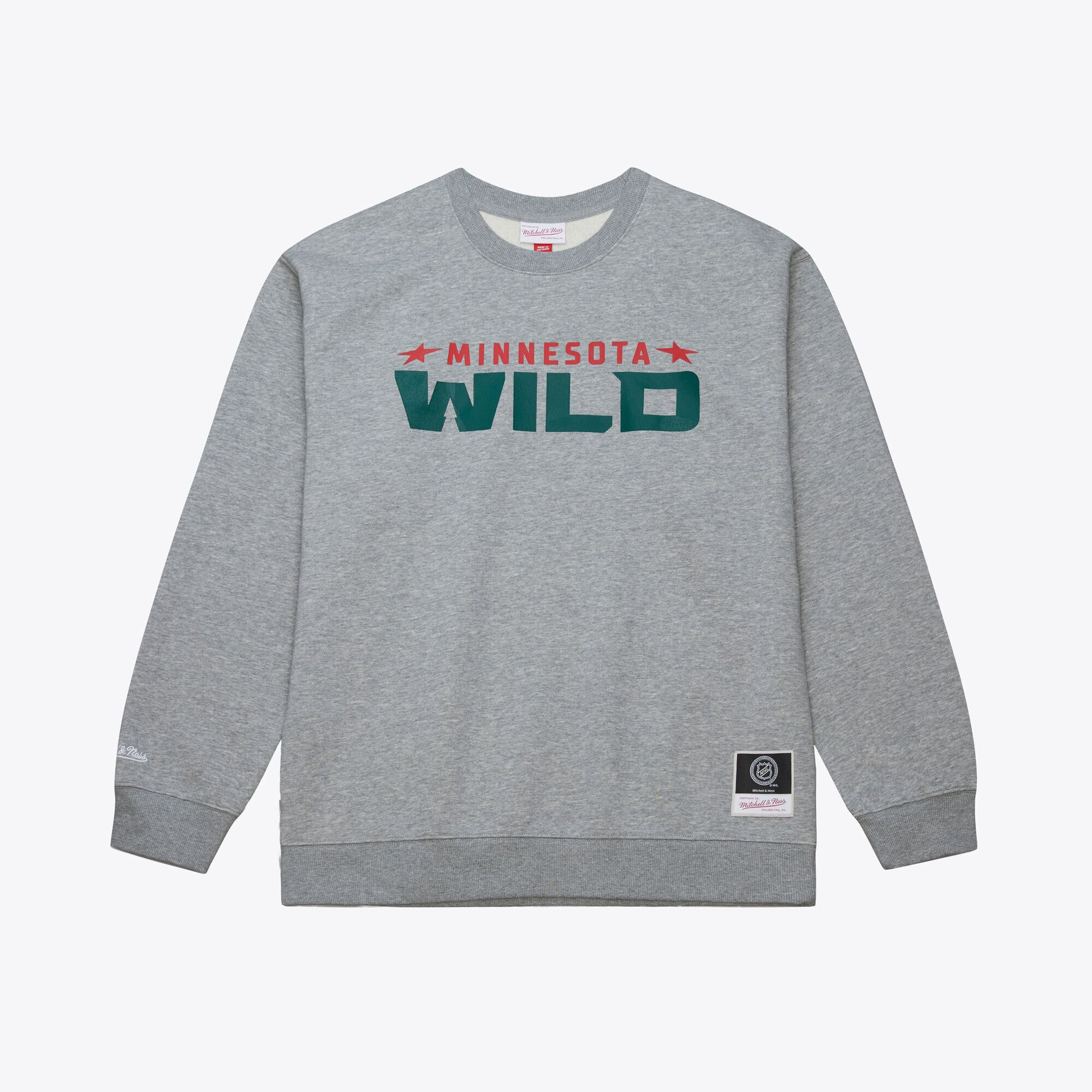 Men's Mitchell & Ness  Heather Gray Minnesota Wild Walk-Off Logo Fleece Crewneck Sweatshirt
