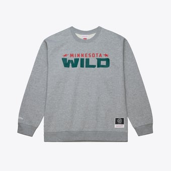 Men's Mitchell & Ness  Heather Gray Minnesota Wild Walk-Off Logo Fleece Crewneck Sweatshirt