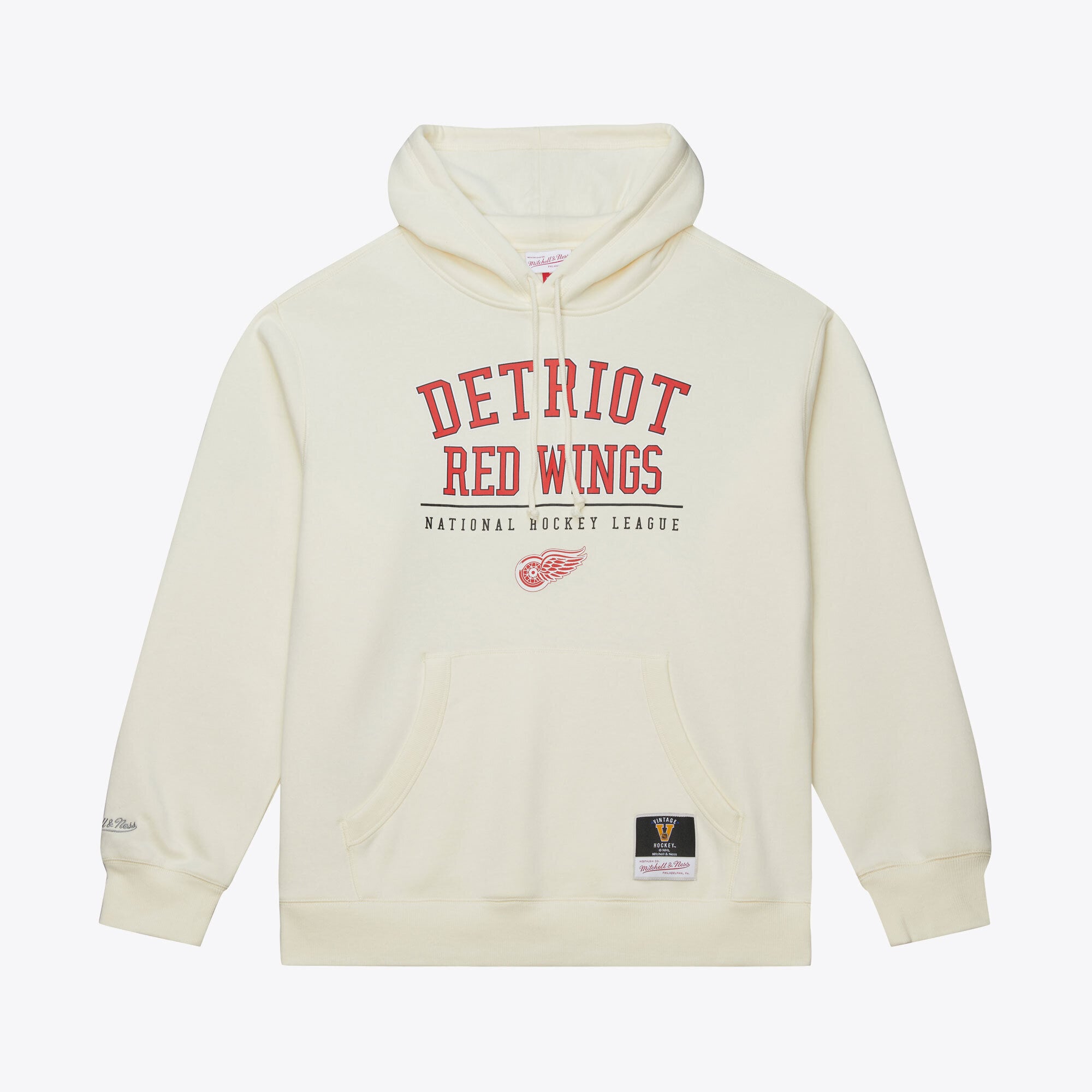 Men's Mitchell & Ness  Cream Detroit Red Wings Walk-Off Vintage Logo Fleece Hoodie