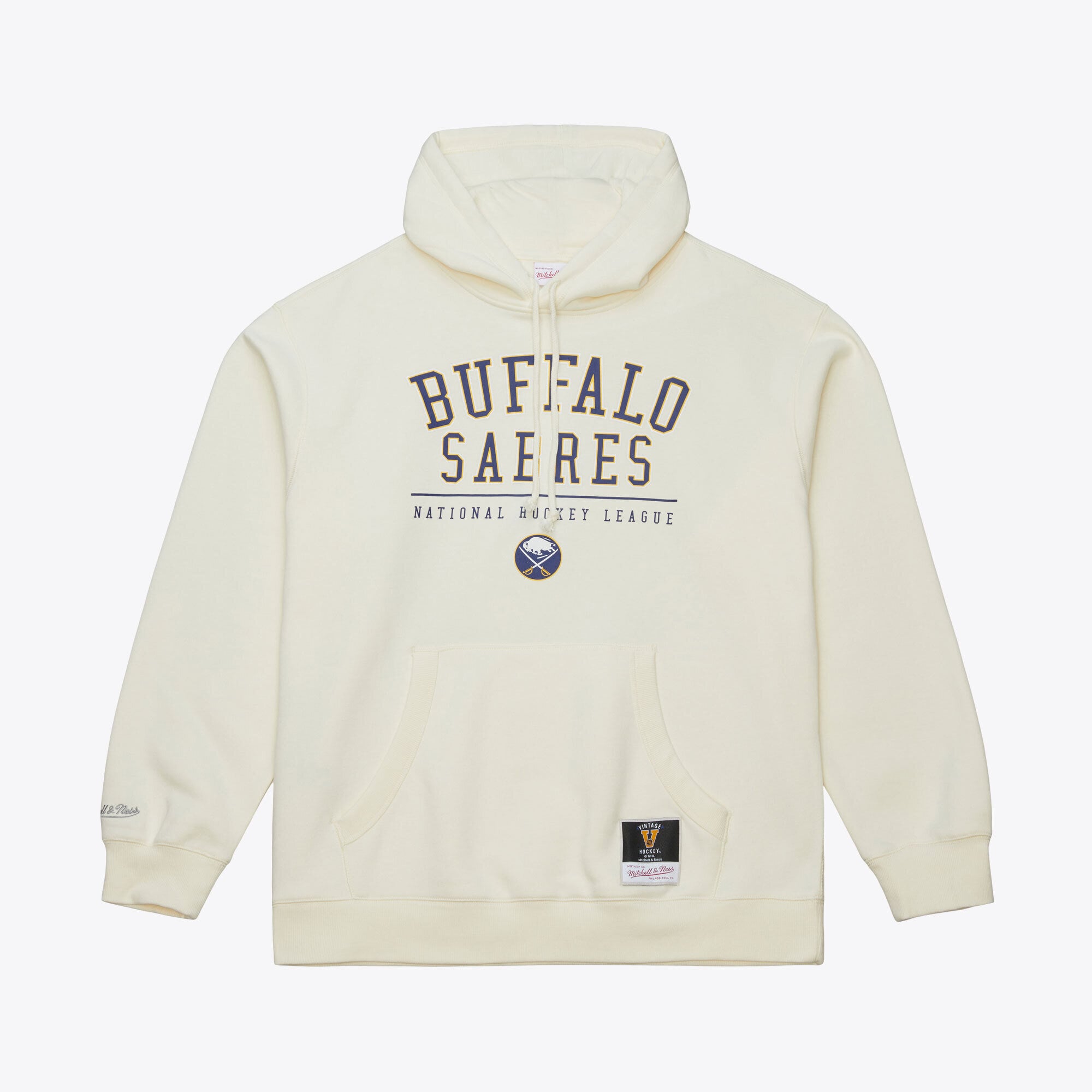 Men's Mitchell & Ness  Cream Buffalo Sabres Walk-Off Vintage Logo Fleece Hoodie