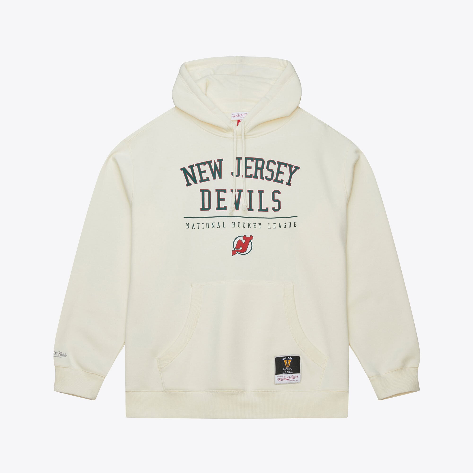 Men's Mitchell & Ness  Cream New Jersey Devils Walk-Off Vintage Logo Fleece Hoodie