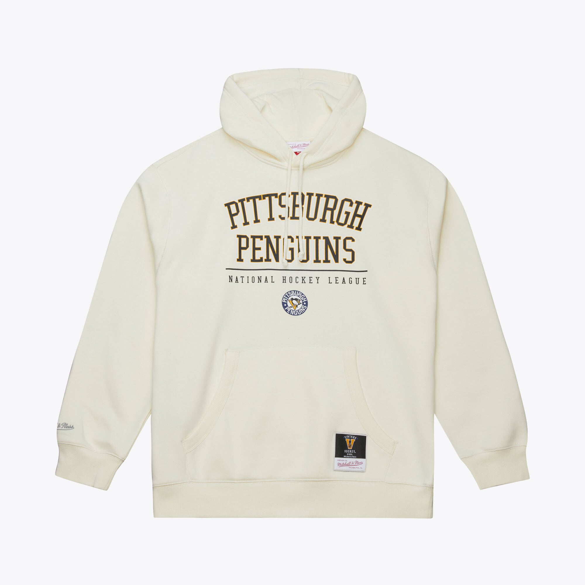 Men's Mitchell & Ness  Cream Pittsburgh Penguins Walk-Off Vintage Logo Fleece Hoodie