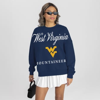 Women's Gameday Couture Navy West Virginia Mountaineers Legacy Club Oversized Premium Fleece Sweatshirt