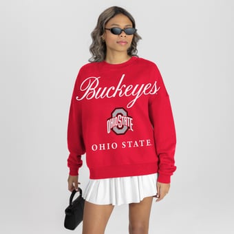 Women's Gameday Couture Scarlet Ohio State Buckeyes Legacy Club Oversized Premium Fleece Sweatshirt