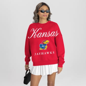 Women's Gameday Couture Red Kansas Jayhawks Legacy Club Oversized Premium Fleece Sweatshirt