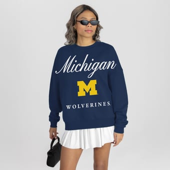 Women's Gameday Couture Navy Michigan Wolverines Legacy Club Oversized Premium Fleece Sweatshirt