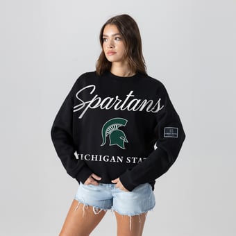 Women's Gameday Couture Black Michigan State Spartans Oversized Legacy Club Black Label Premium Fleece Sweatshirt
