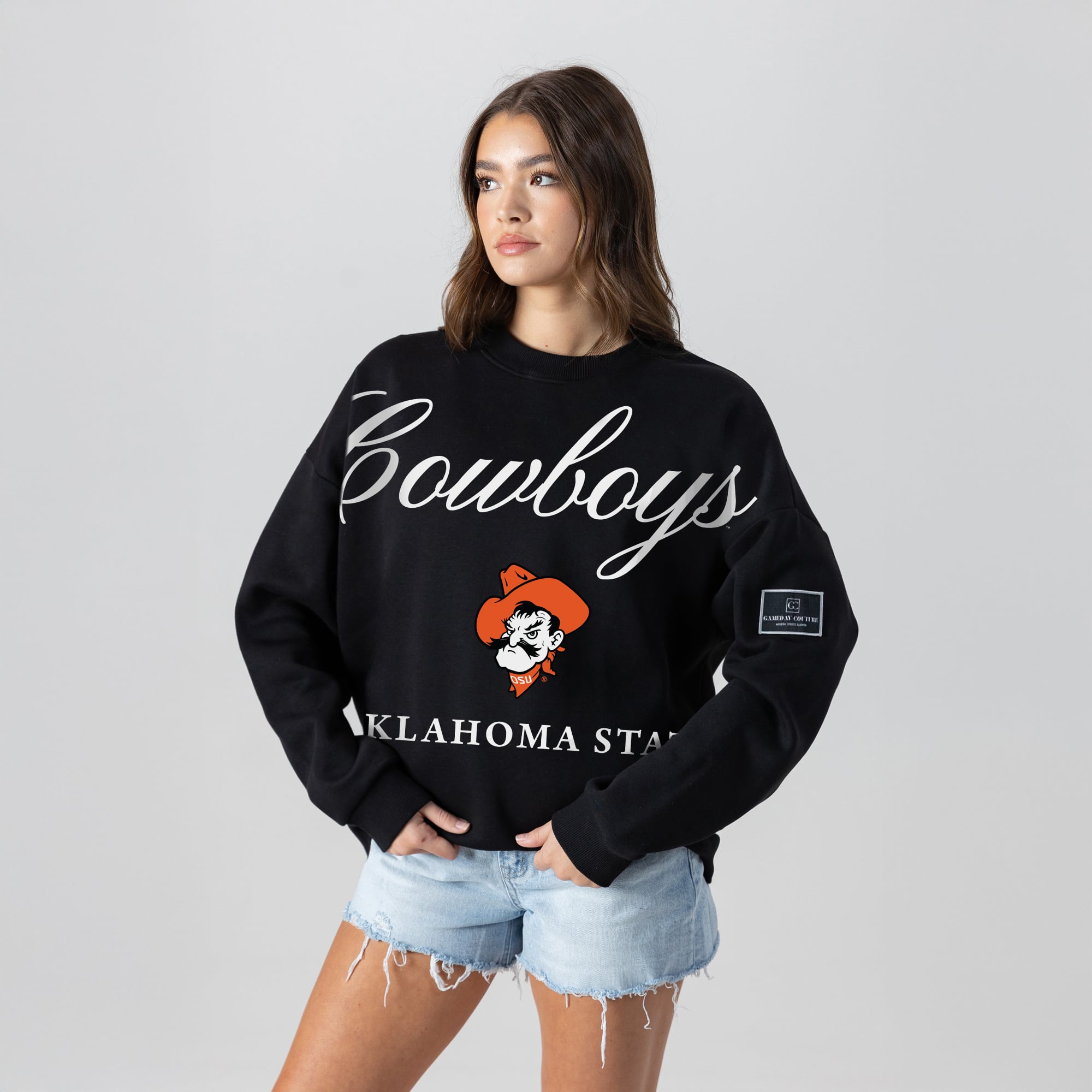 Women's Gameday Couture Black Oklahoma State Cowboys Oversized Legacy Club Black Label Premium Fleece Sweatshirt