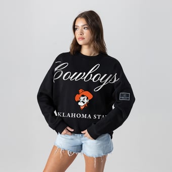 Women's Gameday Couture Black Oklahoma State Cowboys Oversized Legacy Club Black Label Premium Fleece Sweatshirt