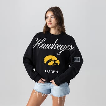 Women's Gameday Couture Black Iowa Hawkeyes Oversized Legacy Club Black Label Premium Fleece Sweatshirt