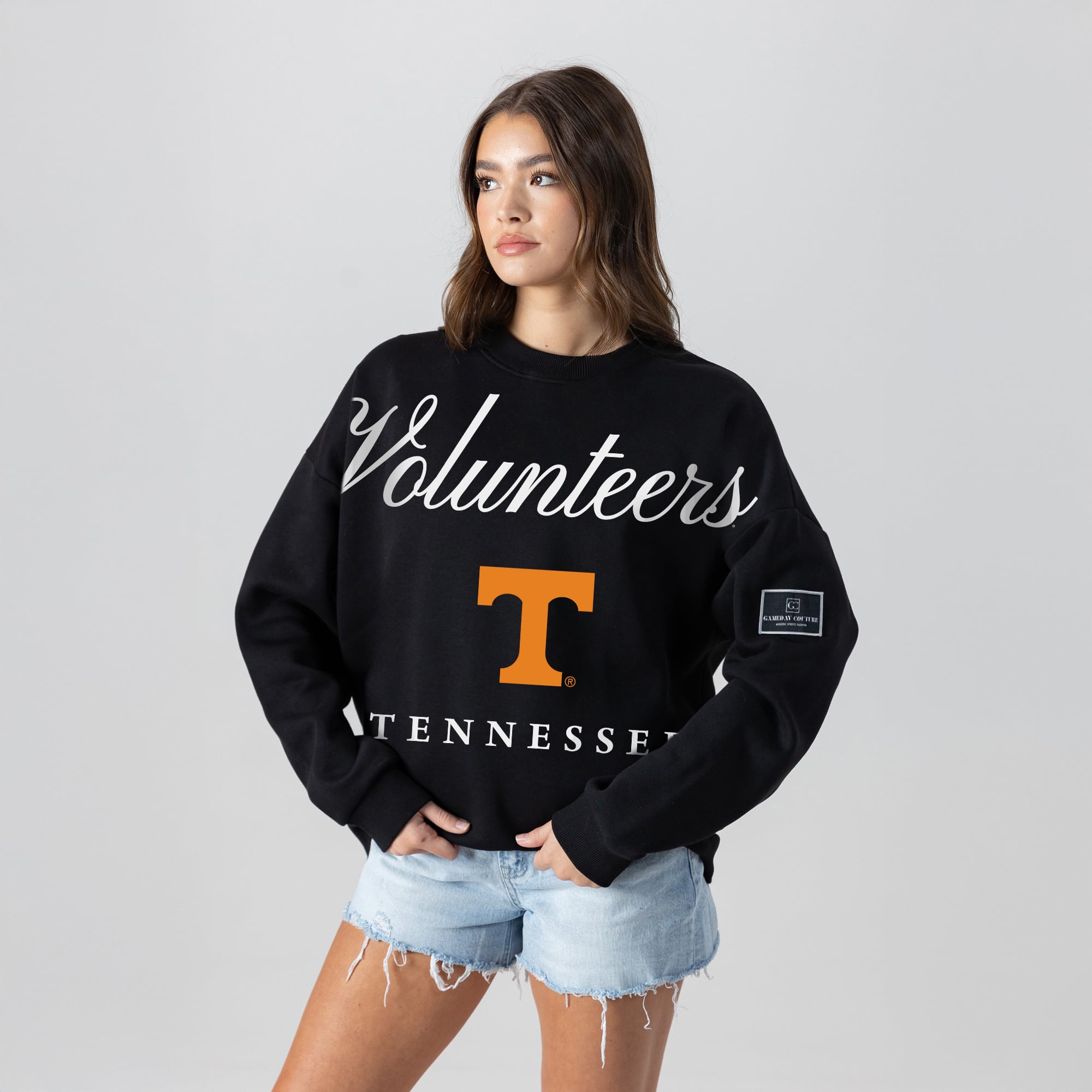 Women's Gameday Couture Black Tennessee Volunteers Oversized Legacy Club Black Label Premium Fleece Sweatshirt