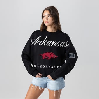 Women's Gameday Couture Black Arkansas Razorbacks Oversized Legacy Club Black Label Premium Fleece Sweatshirt