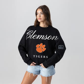 Women's Gameday Couture Black Clemson Tigers Oversized Legacy Club Black Label Premium Fleece Sweatshirt
