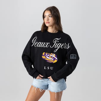 Women's Gameday Couture Black LSU Tigers Oversized Legacy Club Black Label Premium Fleece Sweatshirt