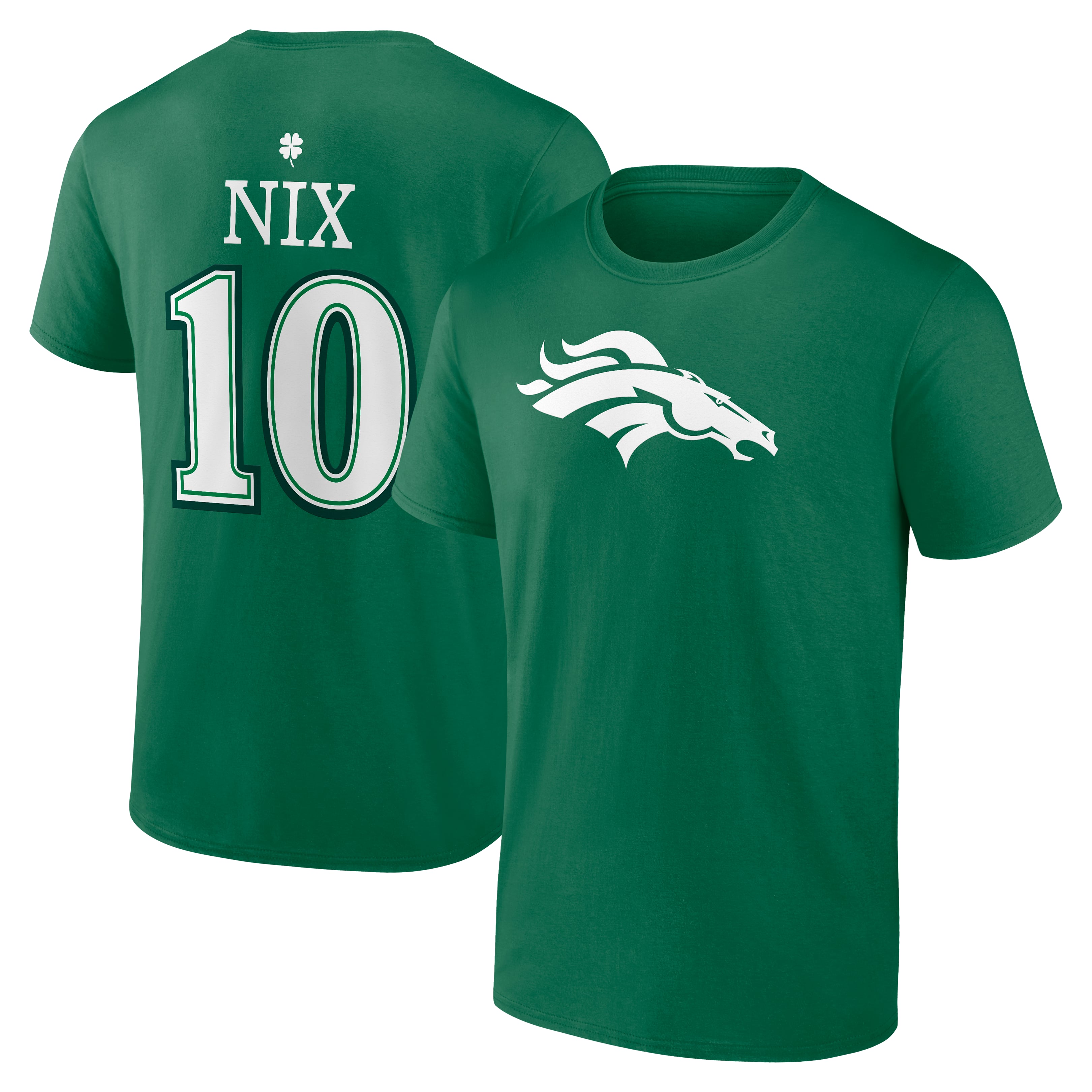 Men's Bo Nix Green Denver Broncos St. Patrick's Day Icon Name & Number T-Shirt