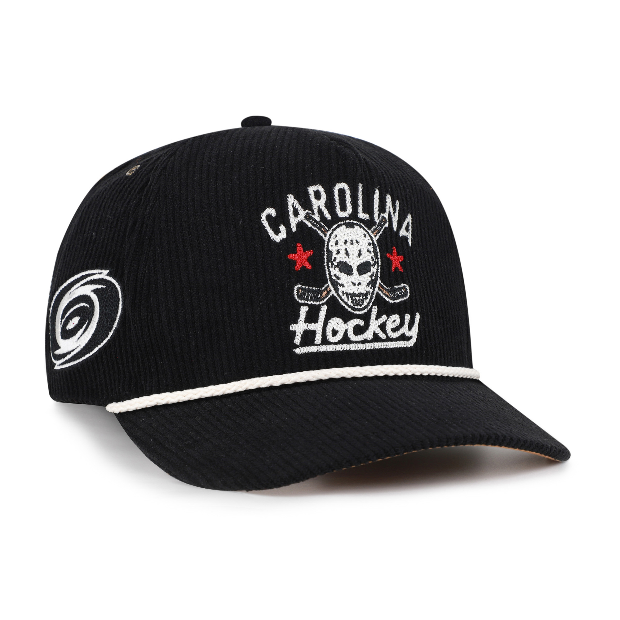 Men's '47 Black Carolina Hurricanes Hockey Mask Corduroy Rope Hitch Adjustable Hat