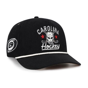 Men's '47 Black Carolina Hurricanes Hockey Mask Corduroy Rope Hitch Adjustable Hat