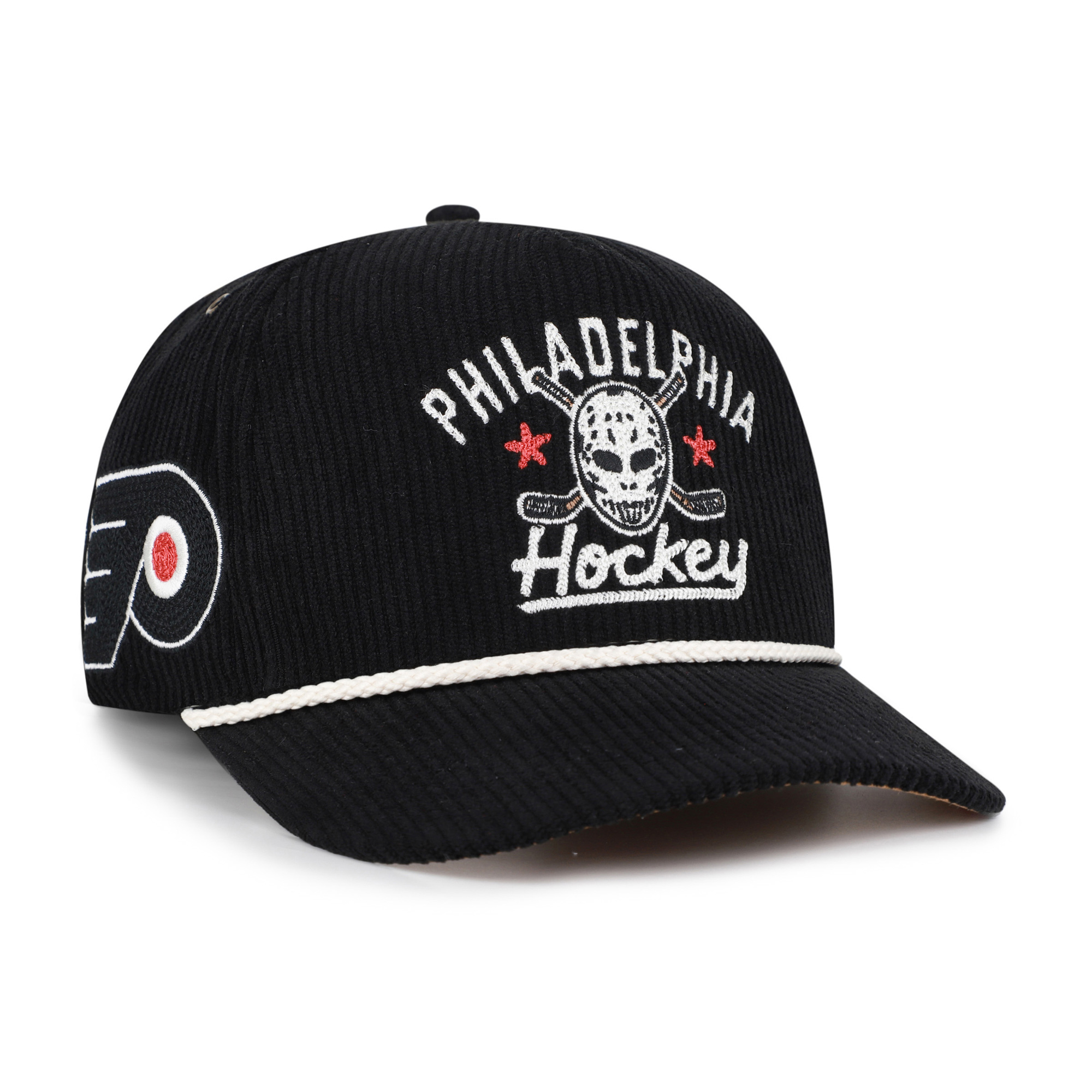 Men's '47 Black Philadelphia Flyers Hockey Mask Corduroy Rope Hitch Adjustable Hat