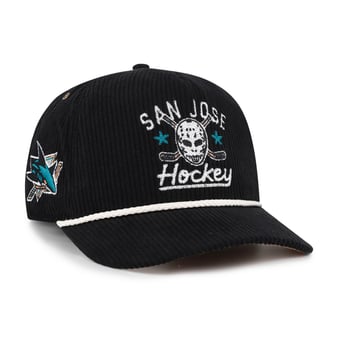 Men's '47 Black San Jose Sharks Hockey Mask Corduroy Rope Hitch Adjustable Hat