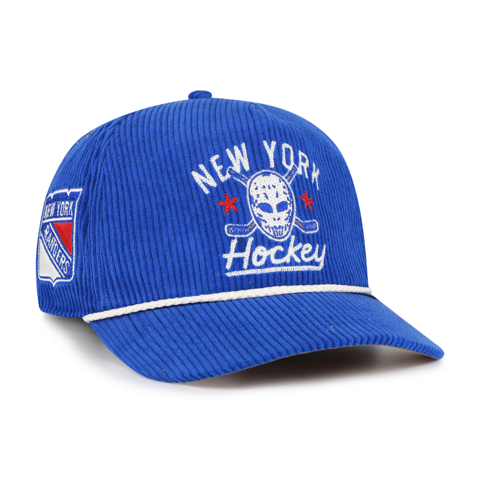 Men's '47 Blue New York Rangers Hockey Mask Corduroy Rope Hitch Adjustable Hat
