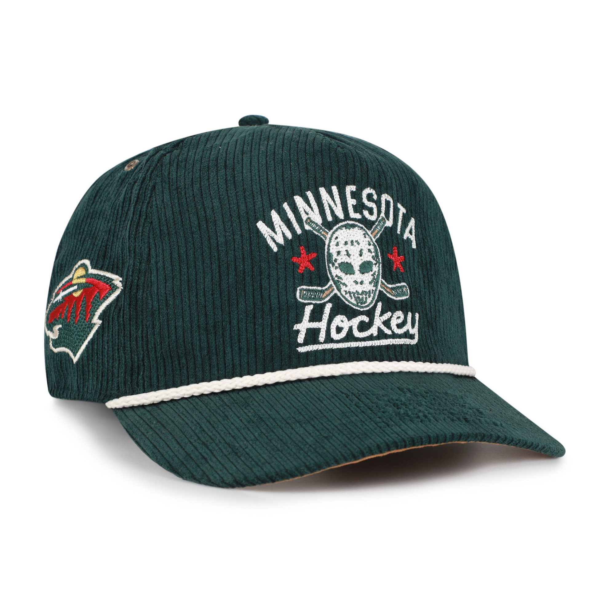 Men's '47 Green Minnesota Wild Hockey Mask Corduroy Rope Hitch Adjustable Hat