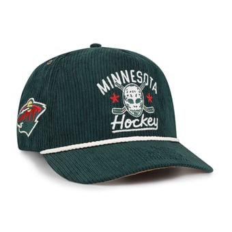 Men's '47 Green Minnesota Wild Hockey Mask Corduroy Rope Hitch Adjustable Hat