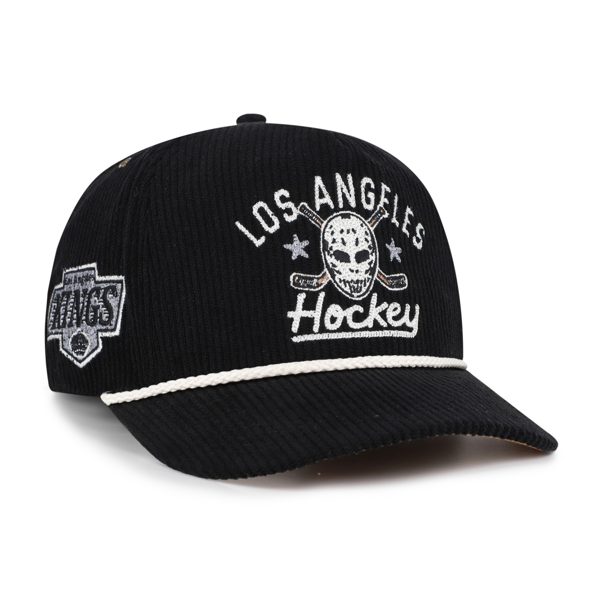 Men's '47 Black Los Angeles Kings Hockey Mask Corduroy Rope Hitch Adjustable Hat
