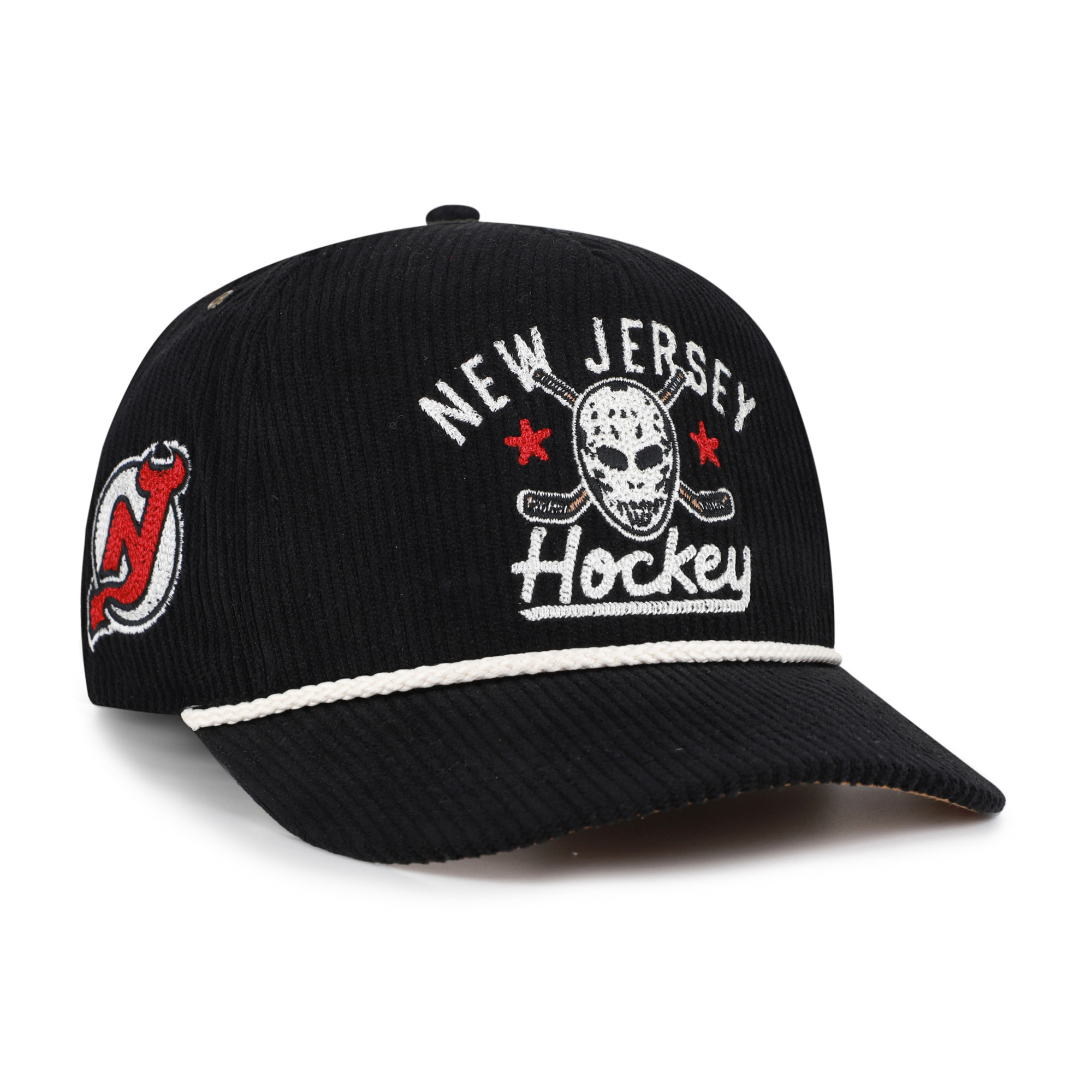 Men's '47 Black New Jersey Devils Hockey Mask Corduroy Rope Hitch Adjustable Hat