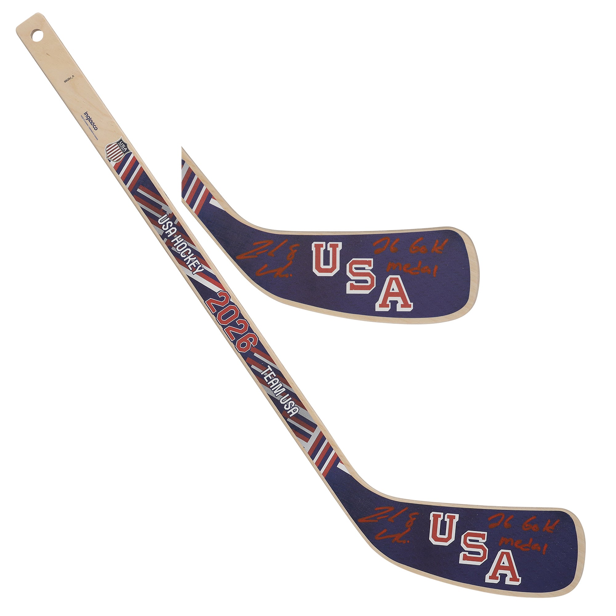 Zach Werenski Team USA Autographed 2026 Winter Olympics Mini Wood Stick with "26 Gold Medal" Inscription