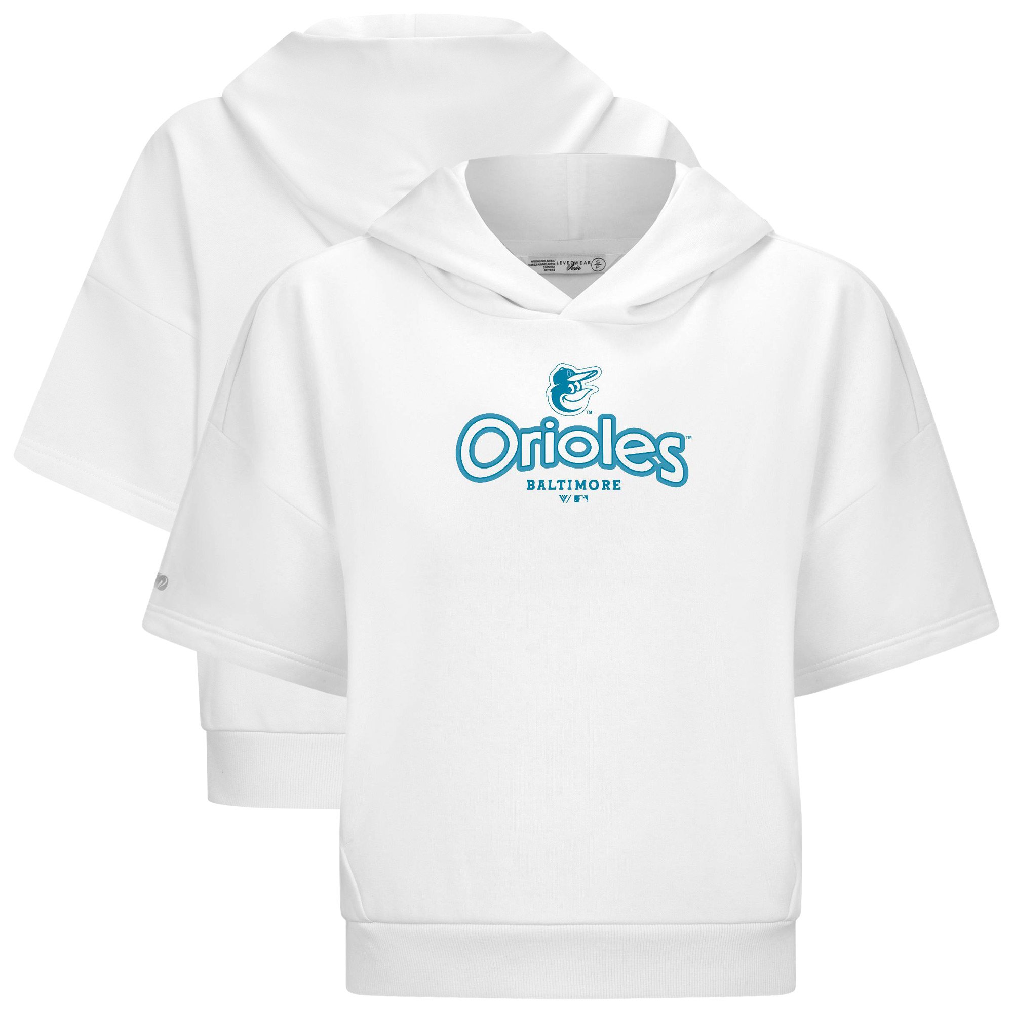 Women's Levelwear White Baltimore Orioles Amber Short Sleeve Cornerstone Hoodie