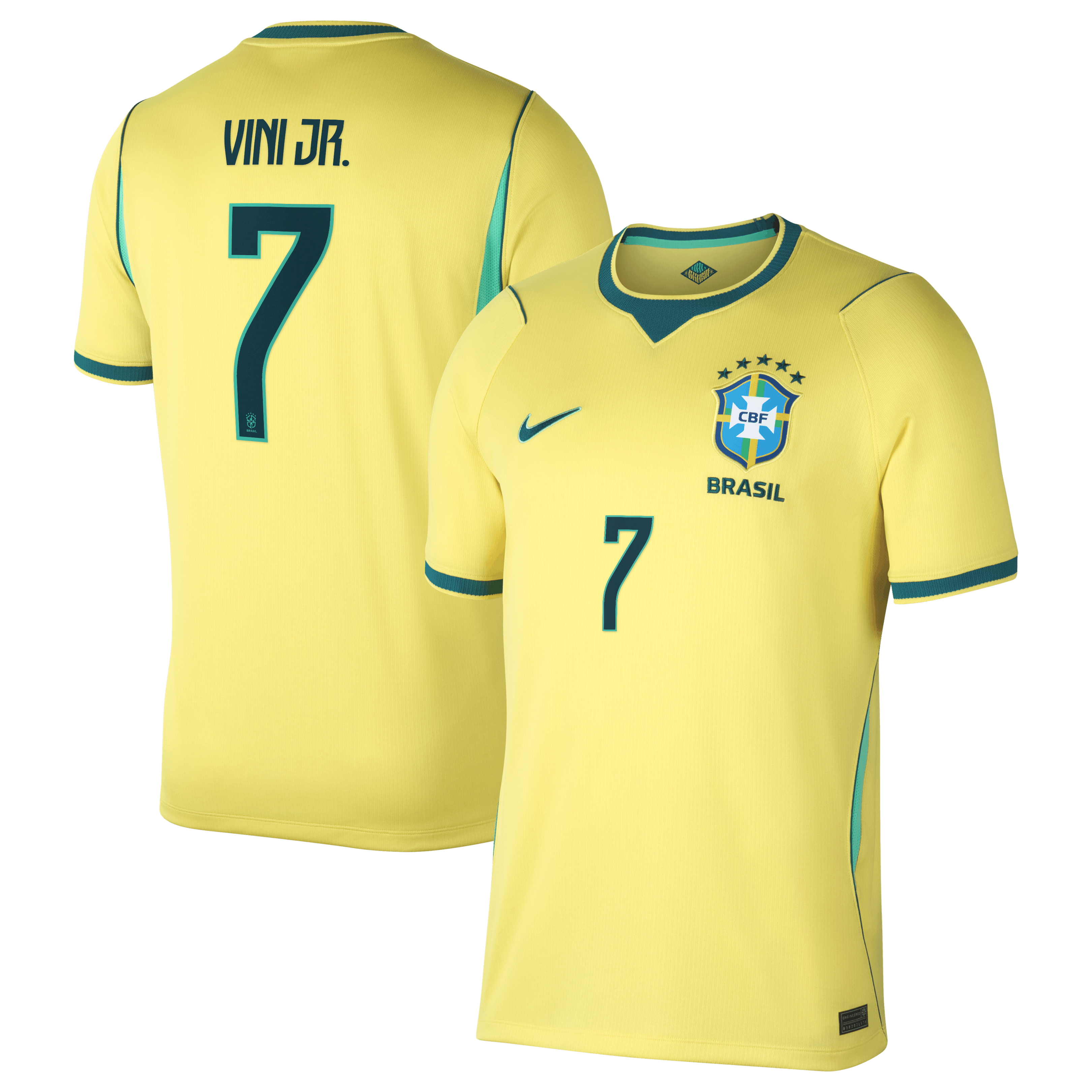 Men's Nike Vini Jr. Yellow Brazil National Team 2026 Home Stadium Replica Jersey