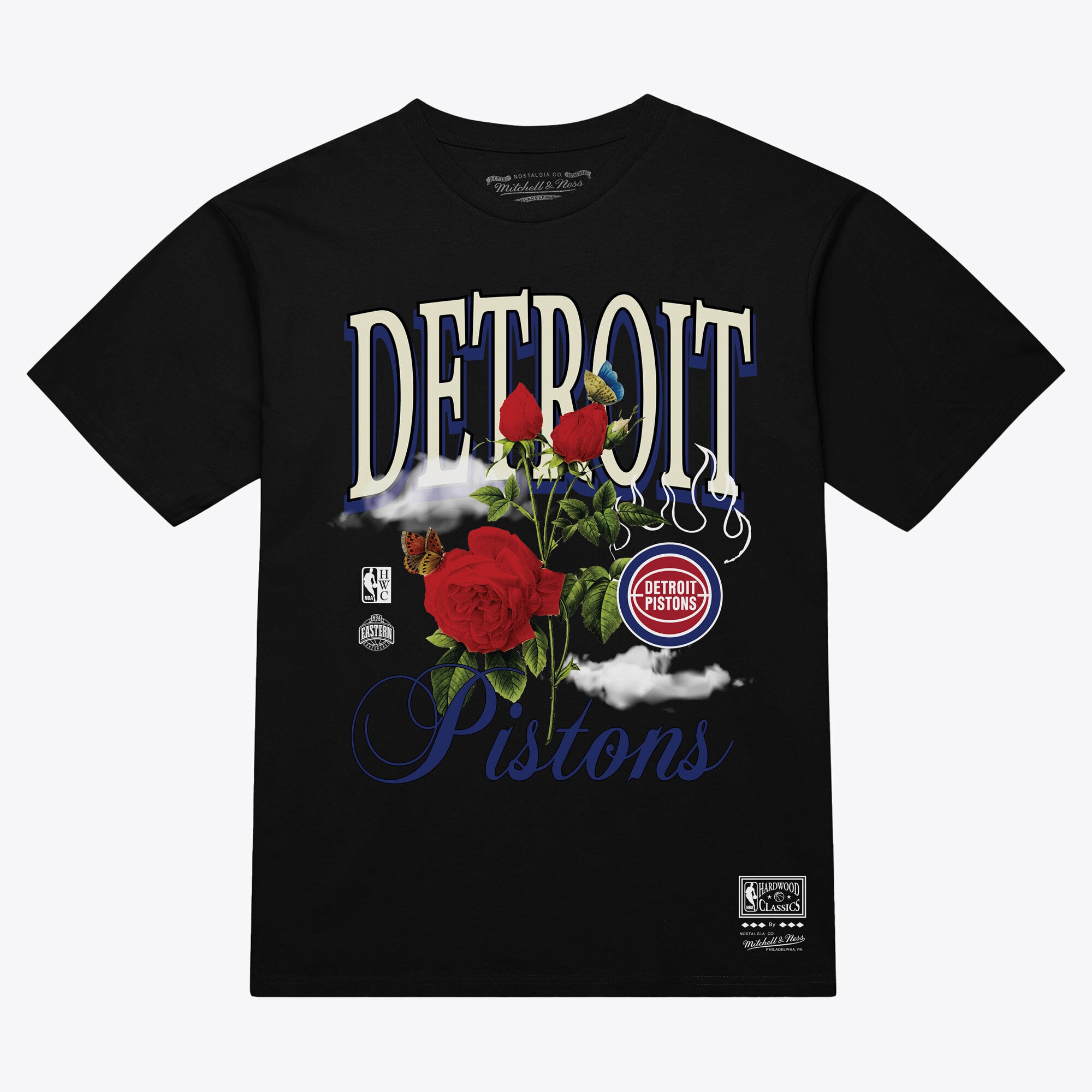 Unisex Mitchell & Ness  Black Detroit Pistons Floral Graphic T-Shirt