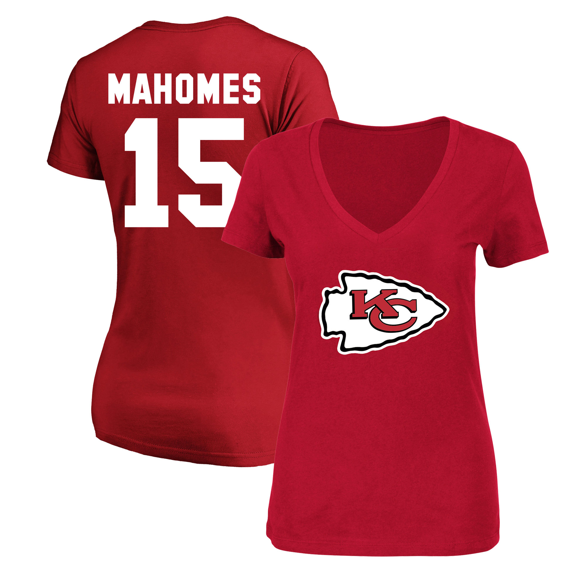 Women's Fanatics Patrick Mahomes Red Kansas City Chiefs Plus Size Name & Number V-Neck T-Shirt