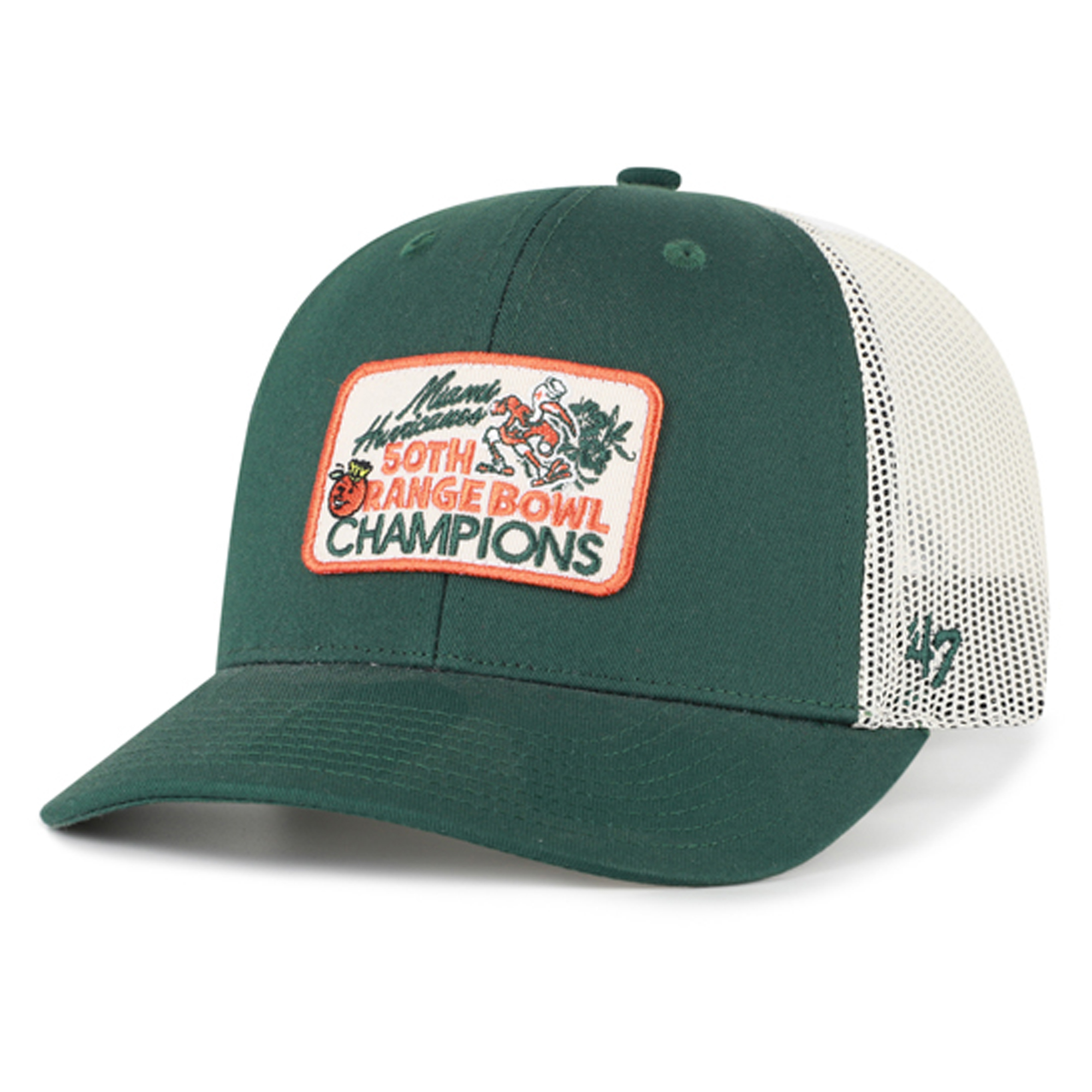 Men's '47  Green Miami Hurricanes Orange Bowl Champions Scored Trucker Adjustable Hat