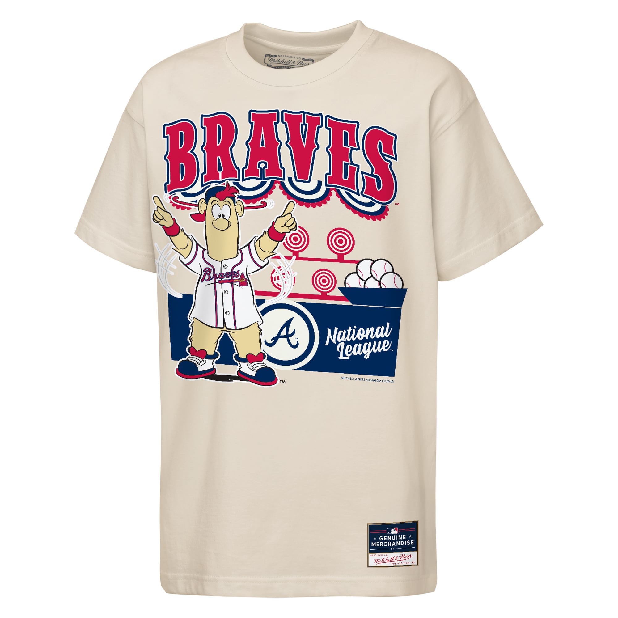 Youth Mitchell & Ness  Cream Atlanta Braves Step Back Up Mascot T-Shirt