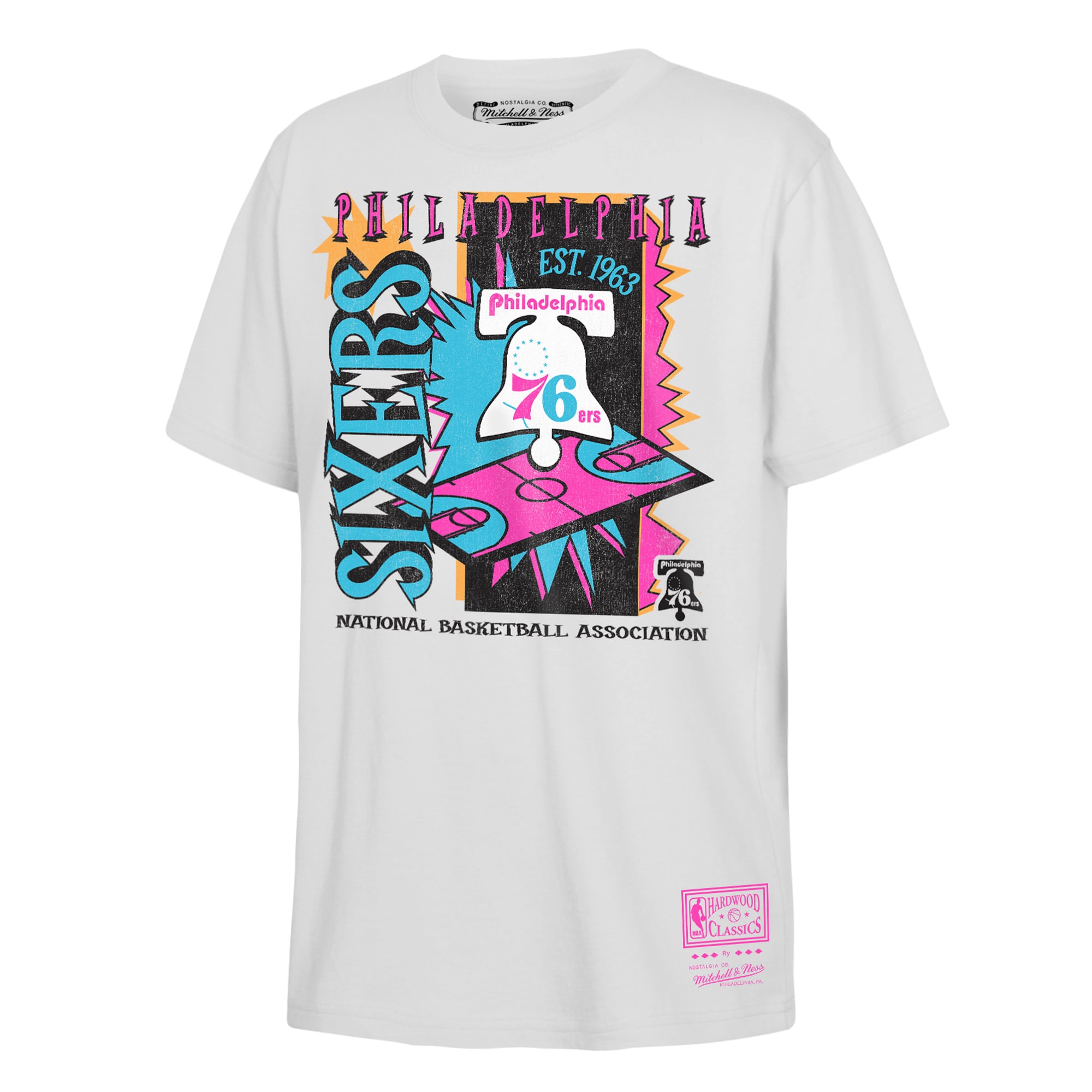 Youth Mitchell & Ness White Philadelphia 76ers Neon Court Shock T-Shirt