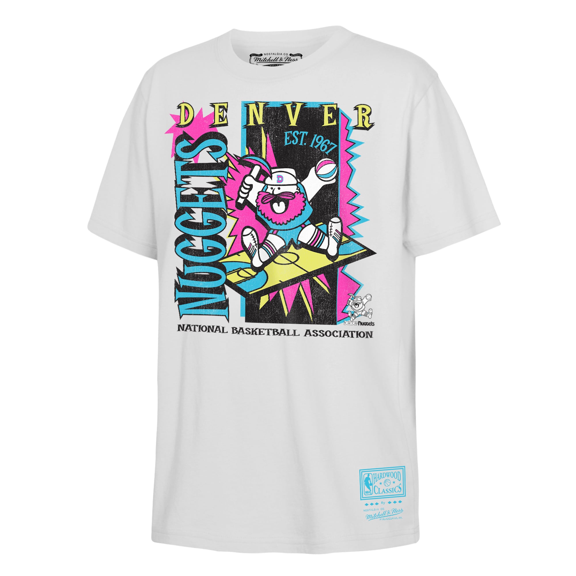 Youth Mitchell & Ness White Denver Nuggets Neon Court Shock T-Shirt