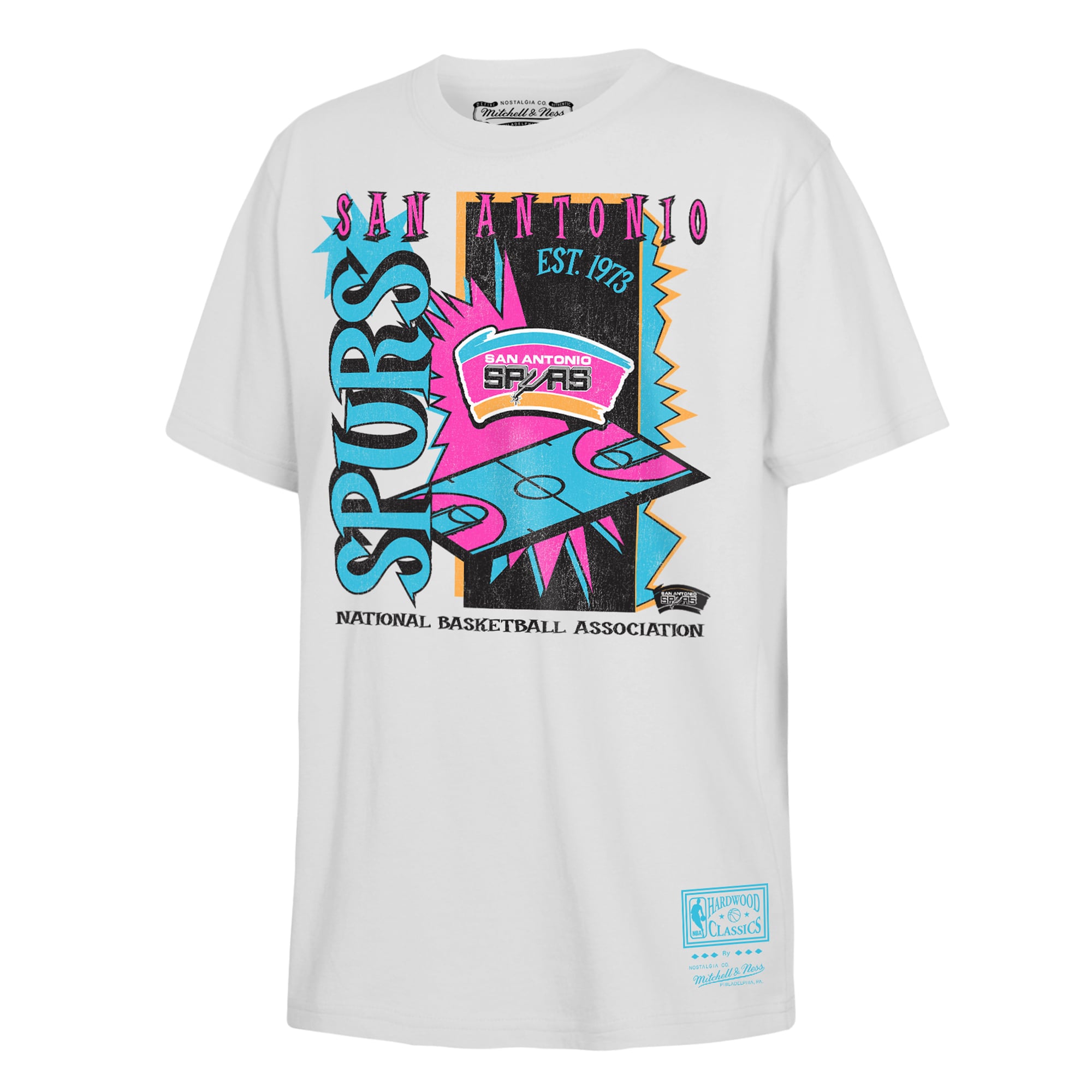 Youth Mitchell & Ness  White San Antonio Spurs Neon Court Shock T-Shirt