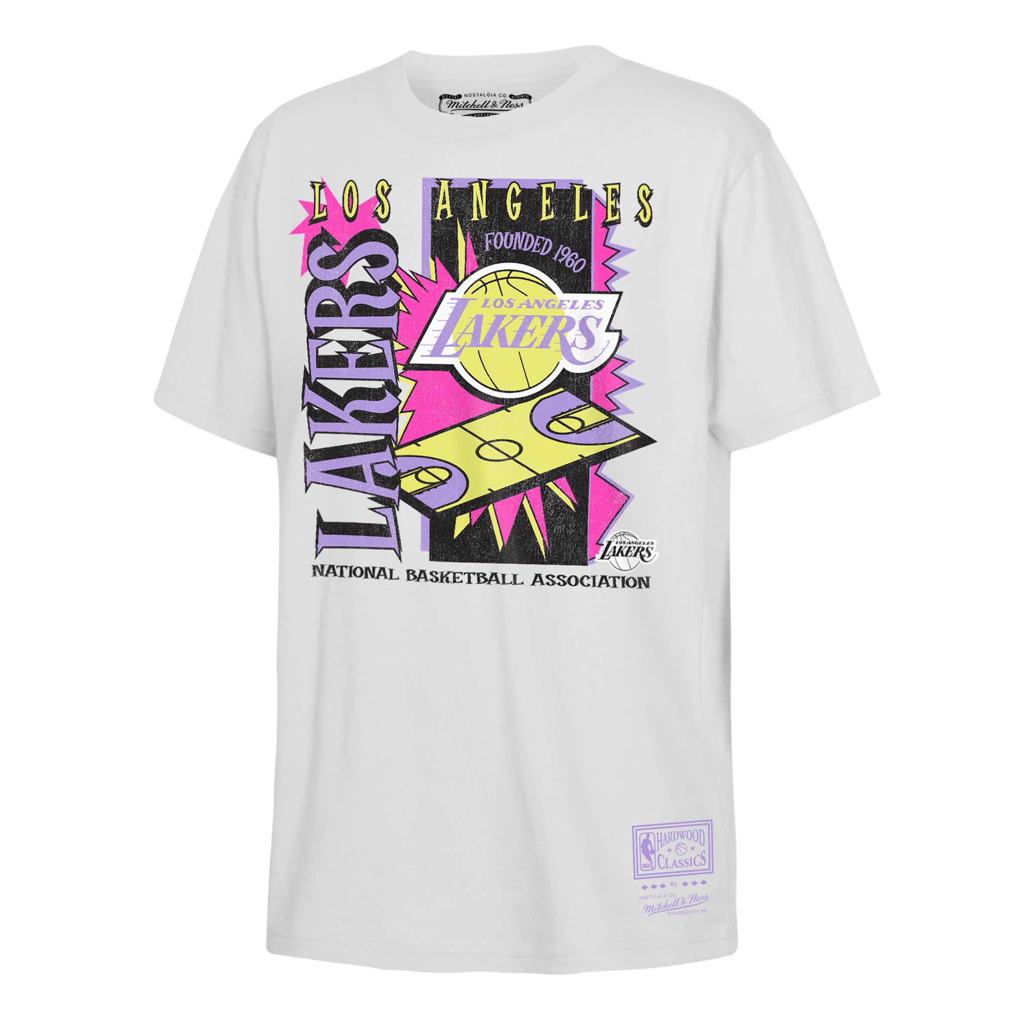 Youth Mitchell & Ness  White Los Angeles Lakers Neon Court Shock T-Shirt