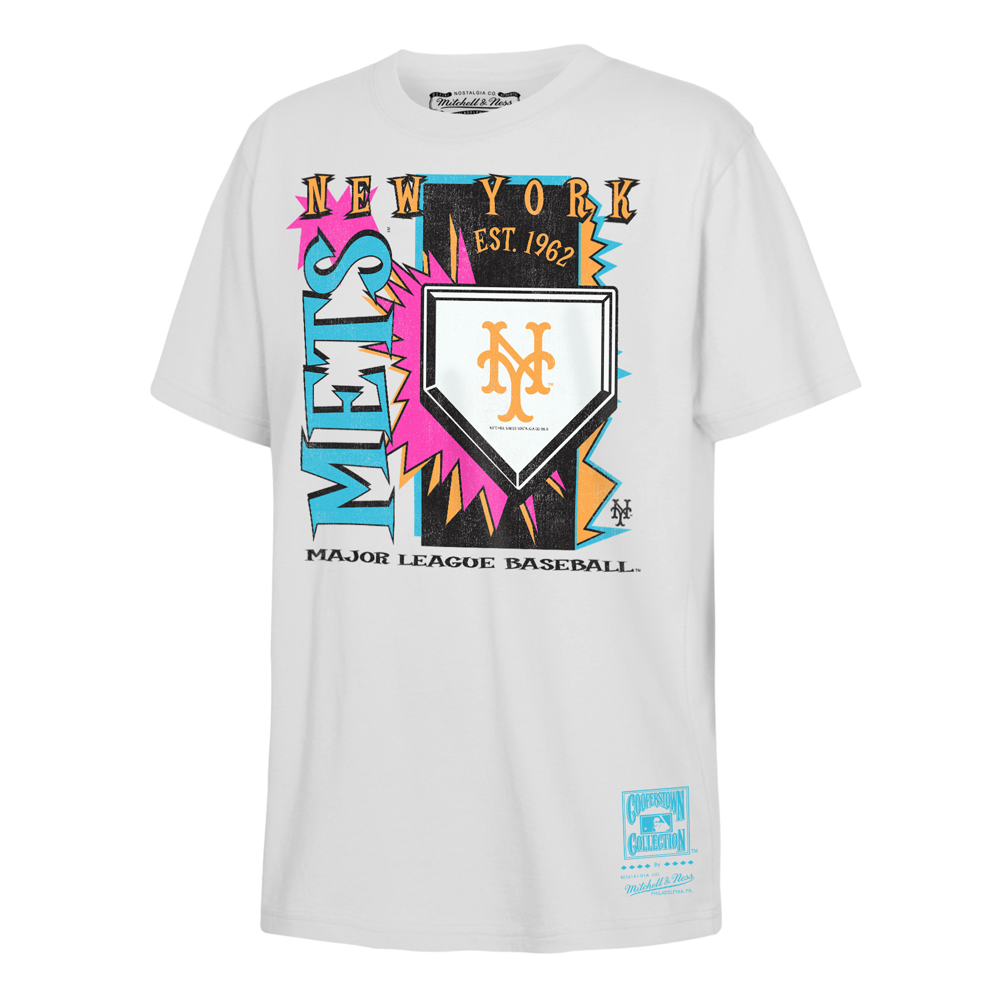 Youth Mitchell & Ness White New York Mets Cooperstown Neon Field Shock T-Shirt