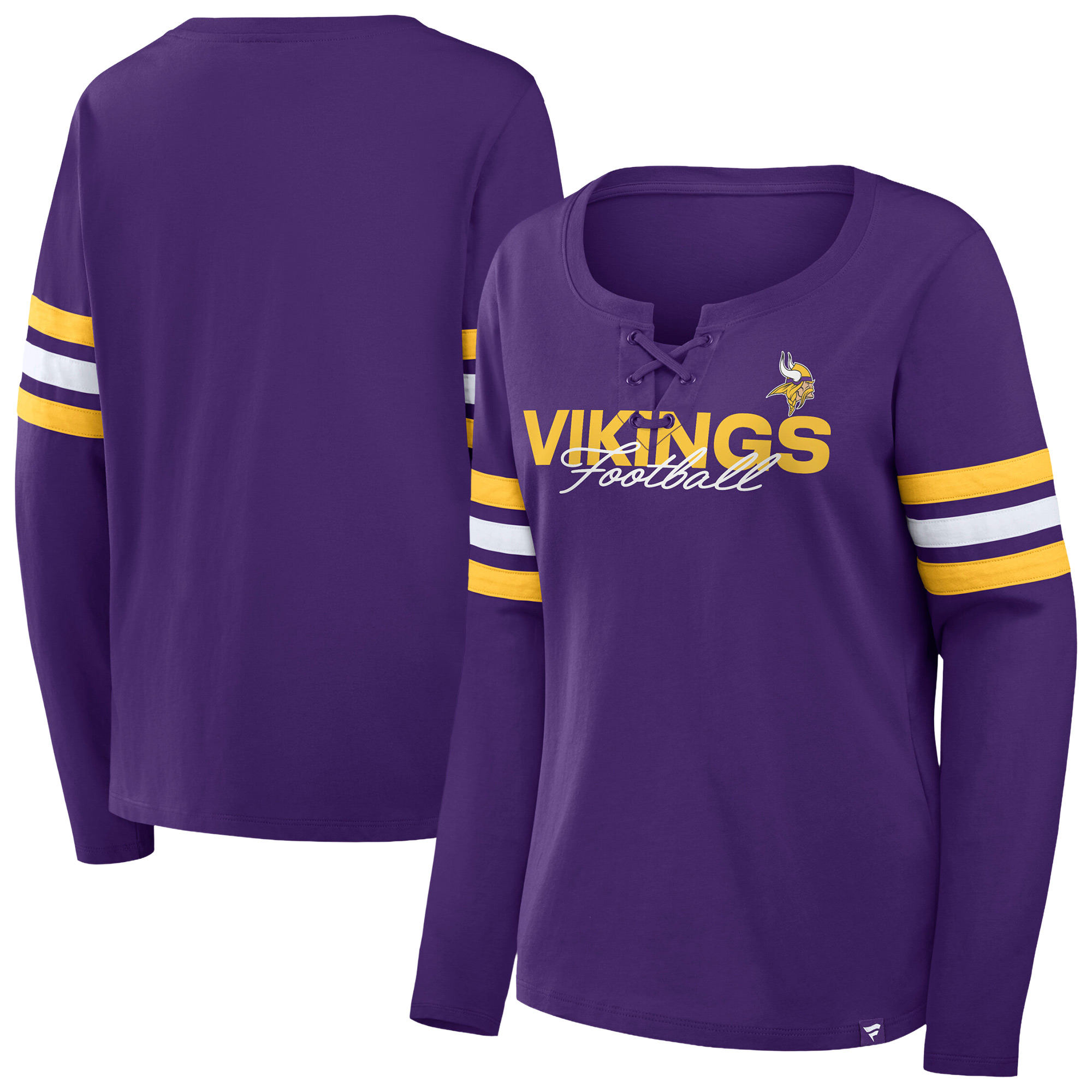 Women's Fanatics Purple/Gold Minnesota Vikings Plus Size Coverage Scheme Lace-Up Long Sleeve T-Shirt