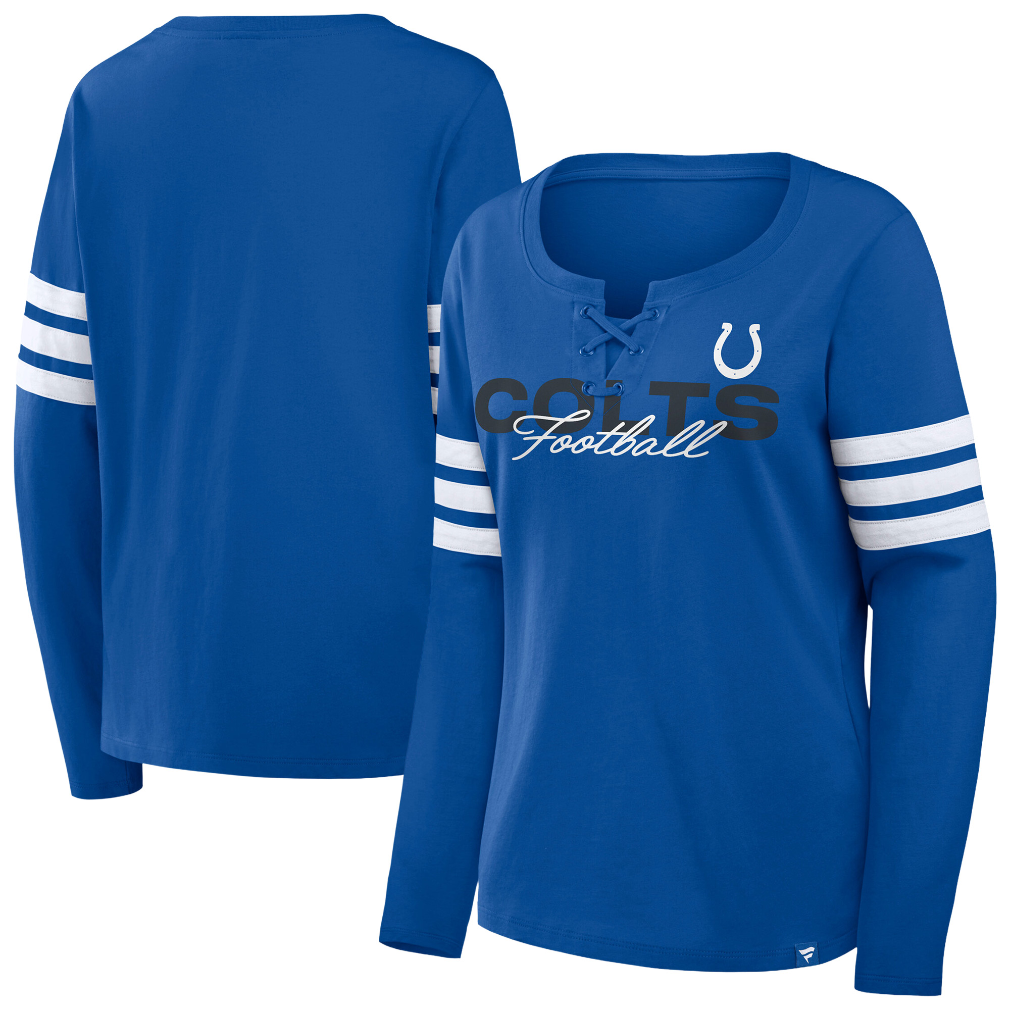 Women's Fanatics Royal/White Indianapolis Colts Plus Size Coverage Scheme Lace-Up Long Sleeve T-Shirt