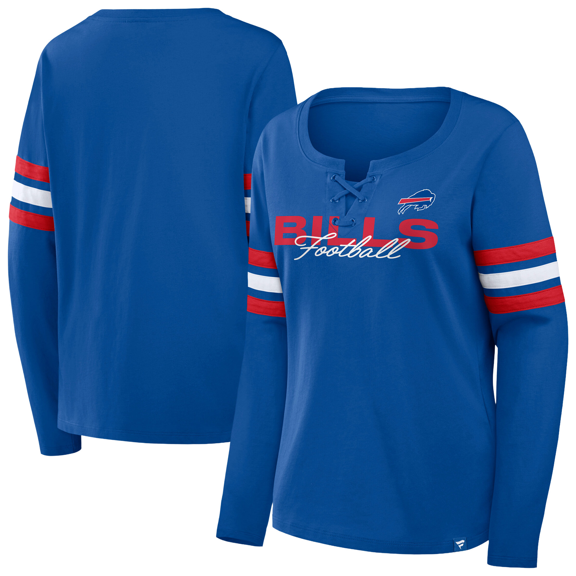 Women's Fanatics Royal/Red Buffalo Bills Plus Size Coverage Scheme Lace-Up Long Sleeve T-Shirt