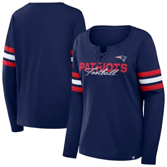 Women's Fanatics Navy/Red New England Patriots Plus Size Coverage Scheme Lace-Up Long Sleeve T-Shirt