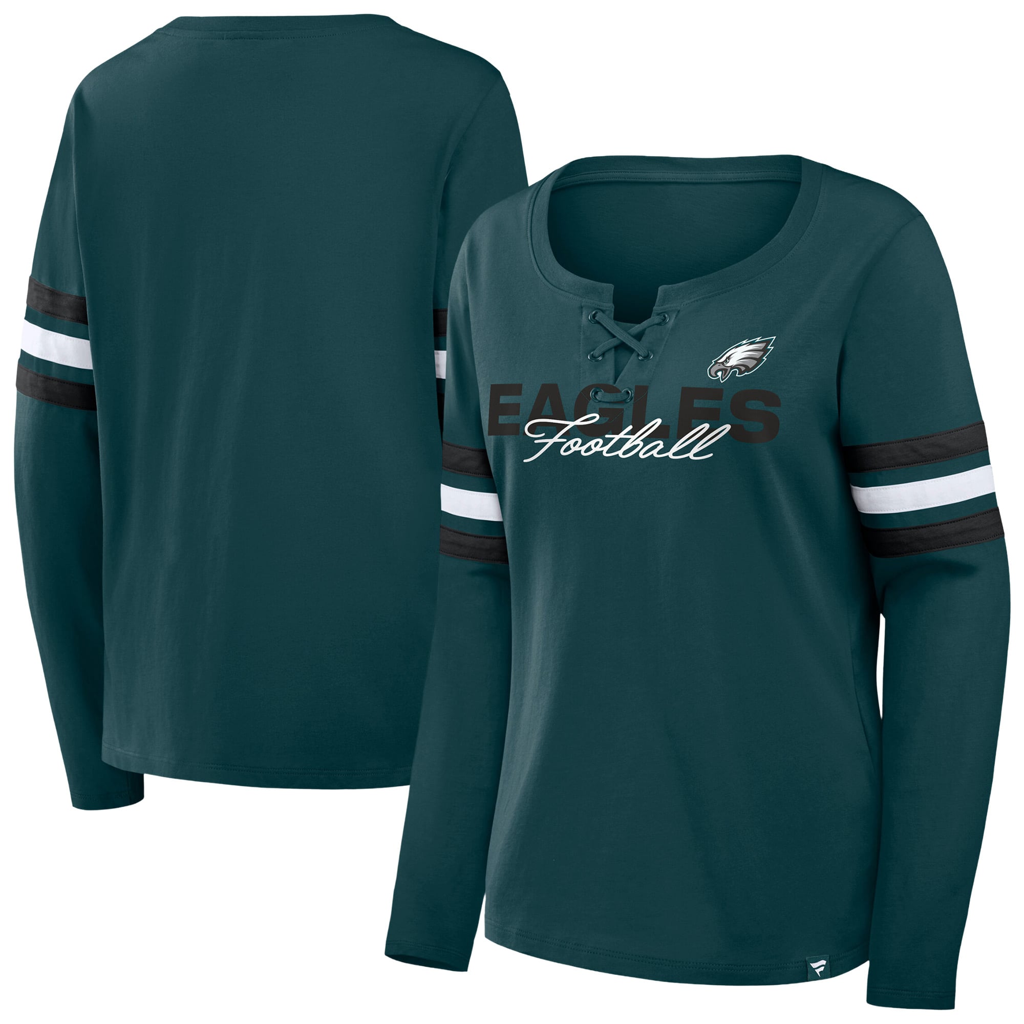 Women's Fanatics Midnight Green/Black Philadelphia Eagles Plus Size Coverage Scheme Lace-Up Long Sleeve T-Shirt