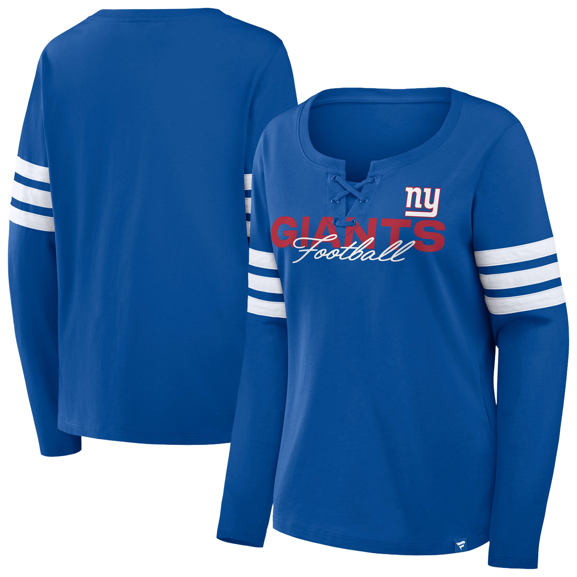 Women's Fanatics Royal/Red New York Giants Plus Size Coverage Scheme Lace-Up Long Sleeve T-Shirt