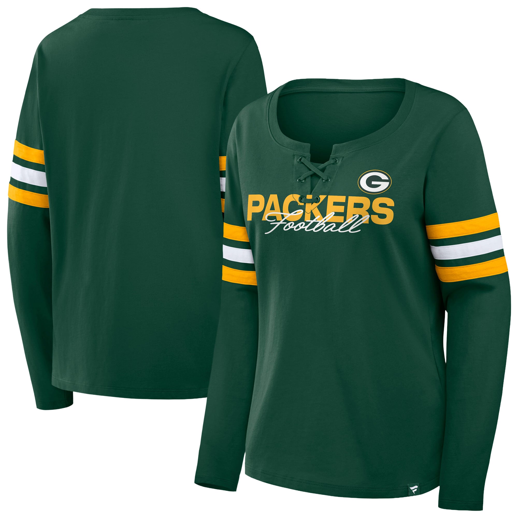 Women's Fanatics Green/Gold Green Bay Packers Plus Size Coverage Scheme Lace-Up Long Sleeve T-Shirt